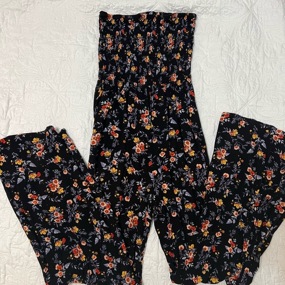 Pants - Smocked floral jumpsuit
